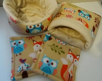 Woodlands Print Guinea Pig Set Cuddle Cup Snuggle Sack Cage Pads