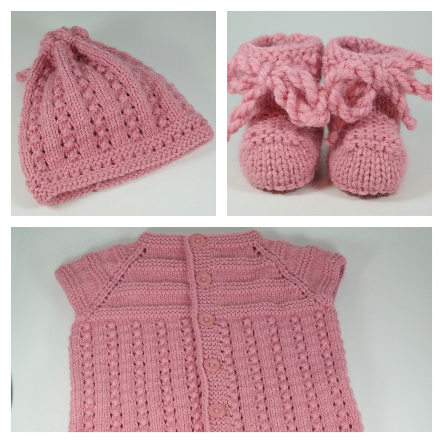 Baby knit set baby knitted hat baby knit booties by NenikoBaby