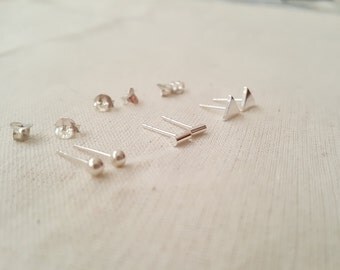 Set of Geometric Earrings - Geometric Stud Earrings - Silver Earrings - Tiny Stud Earring - Everyday Earrings - Earrings Set