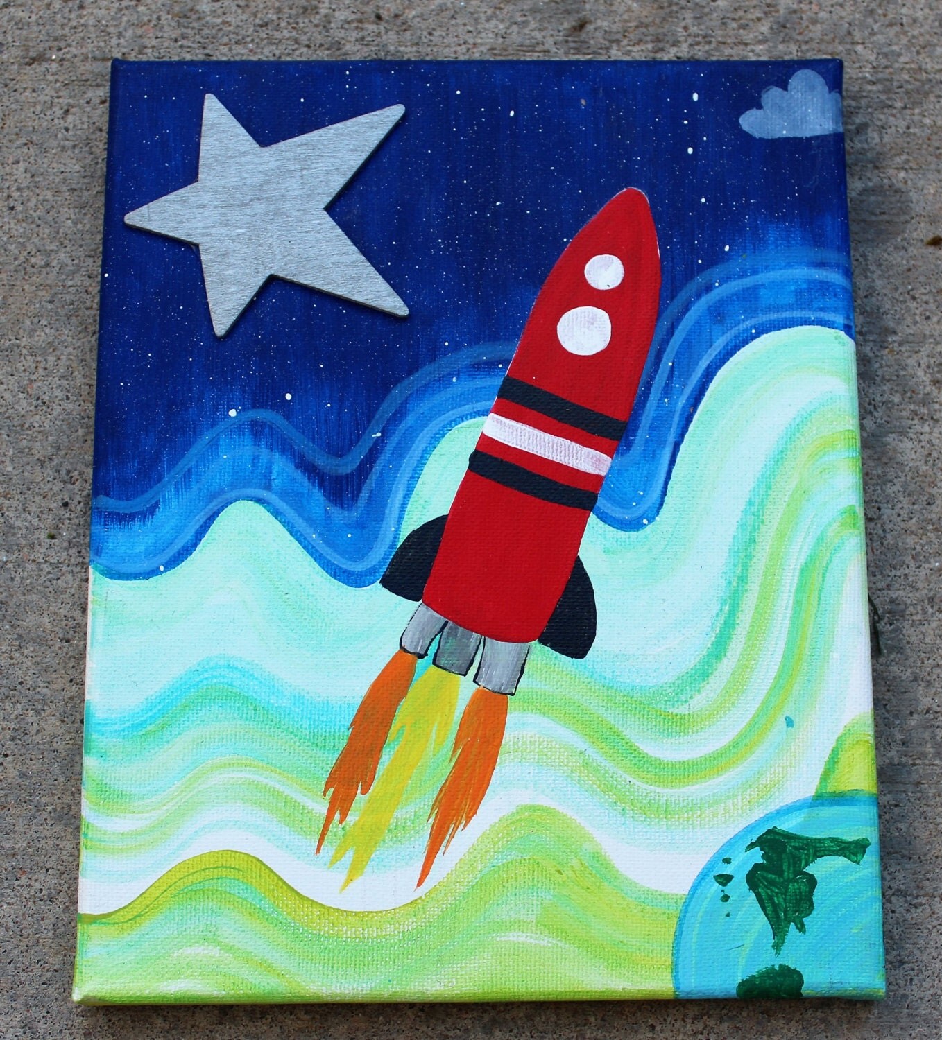Outer Space Rocket Ship Painting
