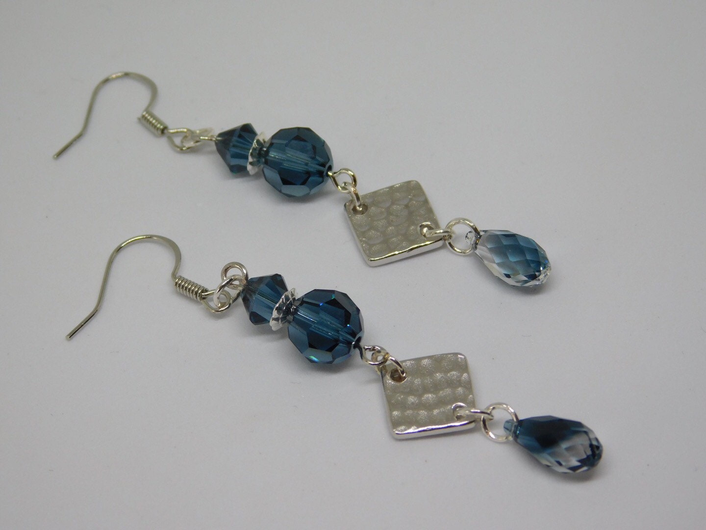Blue Swarovski Crystal Earrings. Sterling Silver.