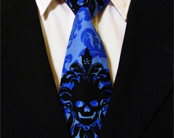 Skull Necktie, Skull Tie, Blue Skull Necktie, Blue Skull Tie, Black Skull Necktie, Black Skull Tie, Mens Necktie, Mens Tie, Gothic, Goth, to