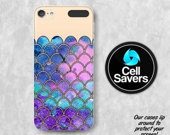Mermaid Scales Clear iPod 5 Case iPod 6 Case iPod 5th Generation iPod 6th Generation Rubber Case Gen Clear Case Purple Watercolor Cute Girly