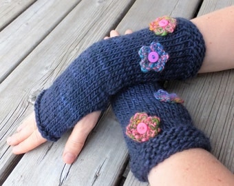 Handknitted fingerless mittens, fingerless gloves, wool arm warmers