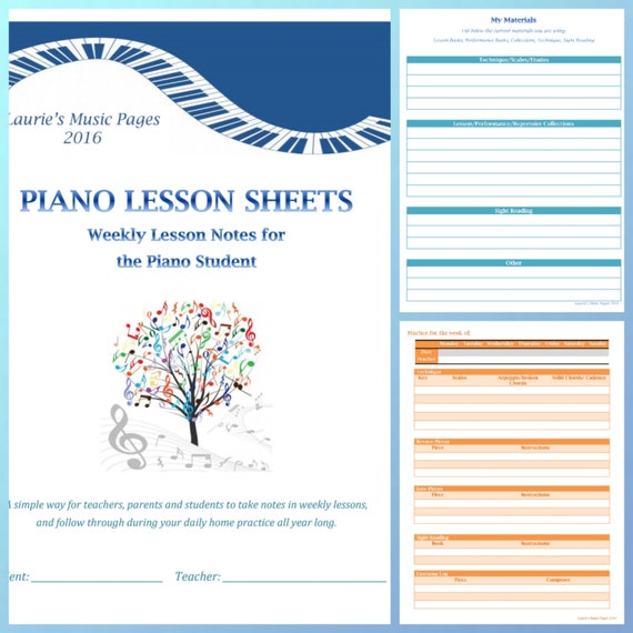 Piano Lesson Sheets for note taking in lessons