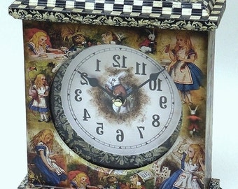 Alice in Wonderland. Alice in Wonderland Clock. Unique Clock. Fairy Tale Clock. Alice Clock. Alice in Wonderland Decor. Alice Carriage Clock