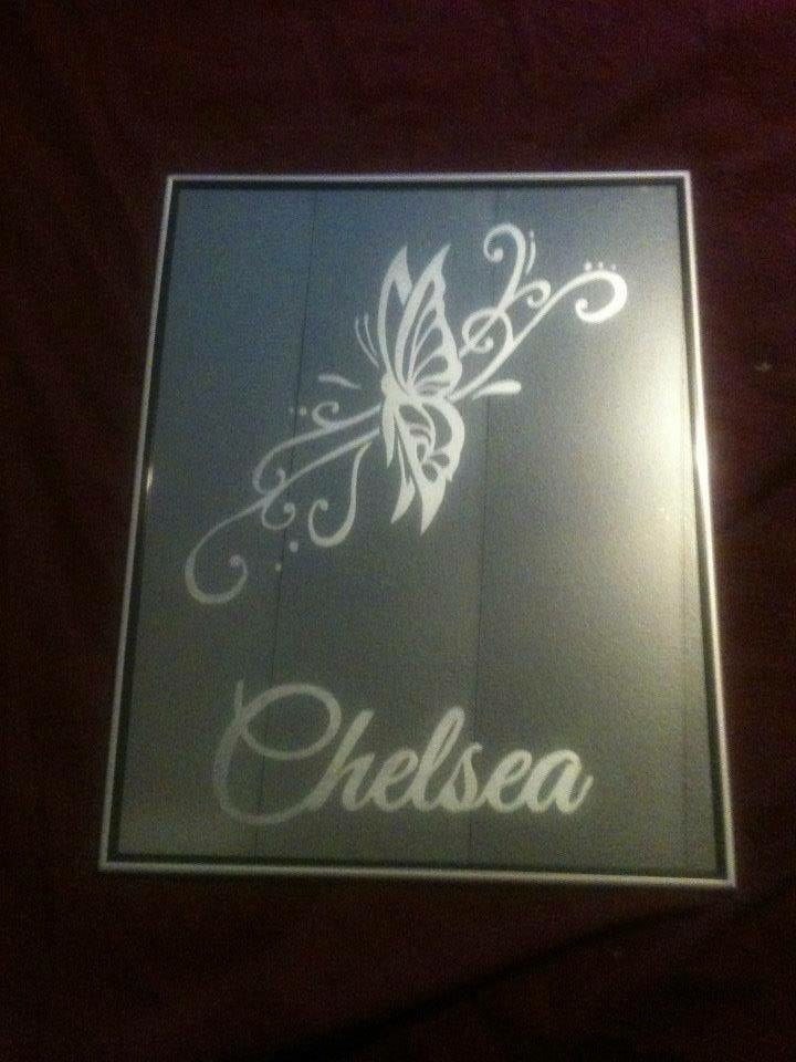 Custom Etched Tribal Butterfly Mirror Personalized with Name