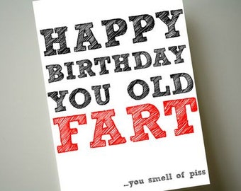 Items similar to Damn, You're An Old Fart Happy Birthday Card In Dark ...