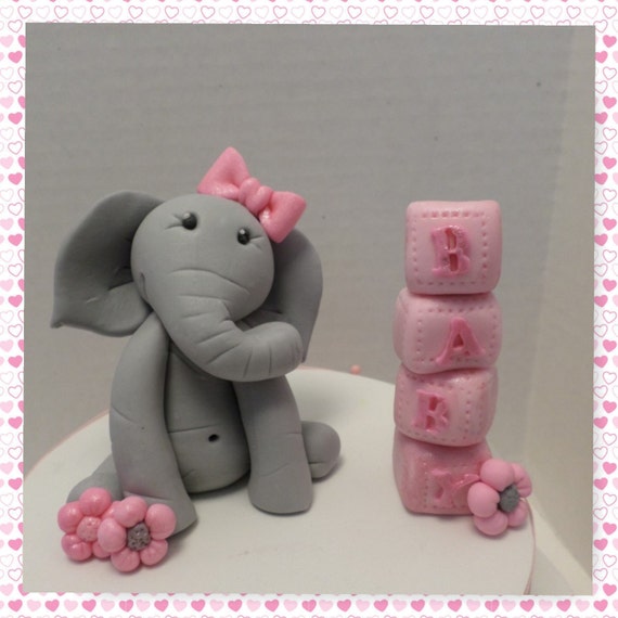 Edible Baby Girl Elephant Cake Topper