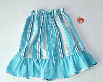 SALE Sz Small 5 to 6 years old girl Summer Girl skirt ruffles turquoise white stripes