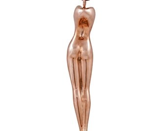 Sculpture en bronze poli signé, artistique collier pour femme, corps de femme nue, unique, art sensuel