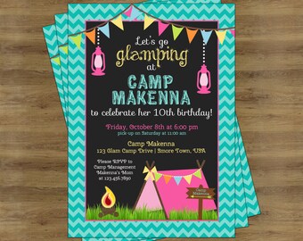 Glamping Party Invitation; Camping Birthday Invitation for Girls; Glamping Birthday Invitation; Camping Invitation for Girls
