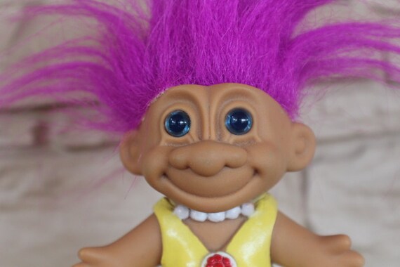 Beautiful Troll Doll Troll Figure Purple Hair Yellow Dress