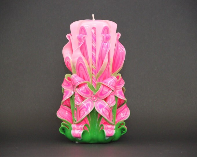 Big bright Pink and Green candle, Carved candles, Gift ideas, Wall decor, Gift baskets, Love gifts, Pink candle, Green candle, Love you