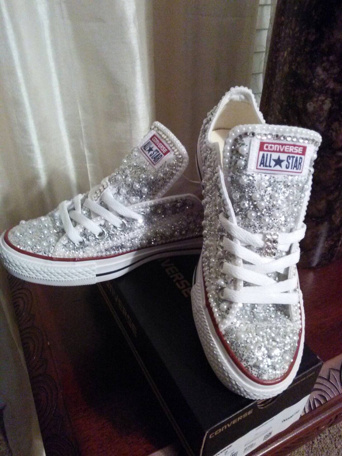 Silver Glitter Pearl Bling Converse