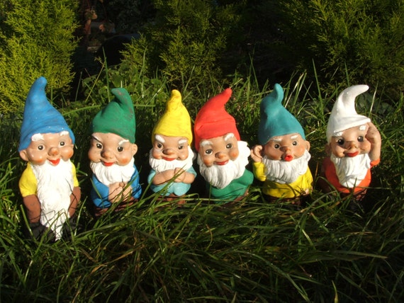 Latex moulds or molds for a 6 piece cute garden gnome set