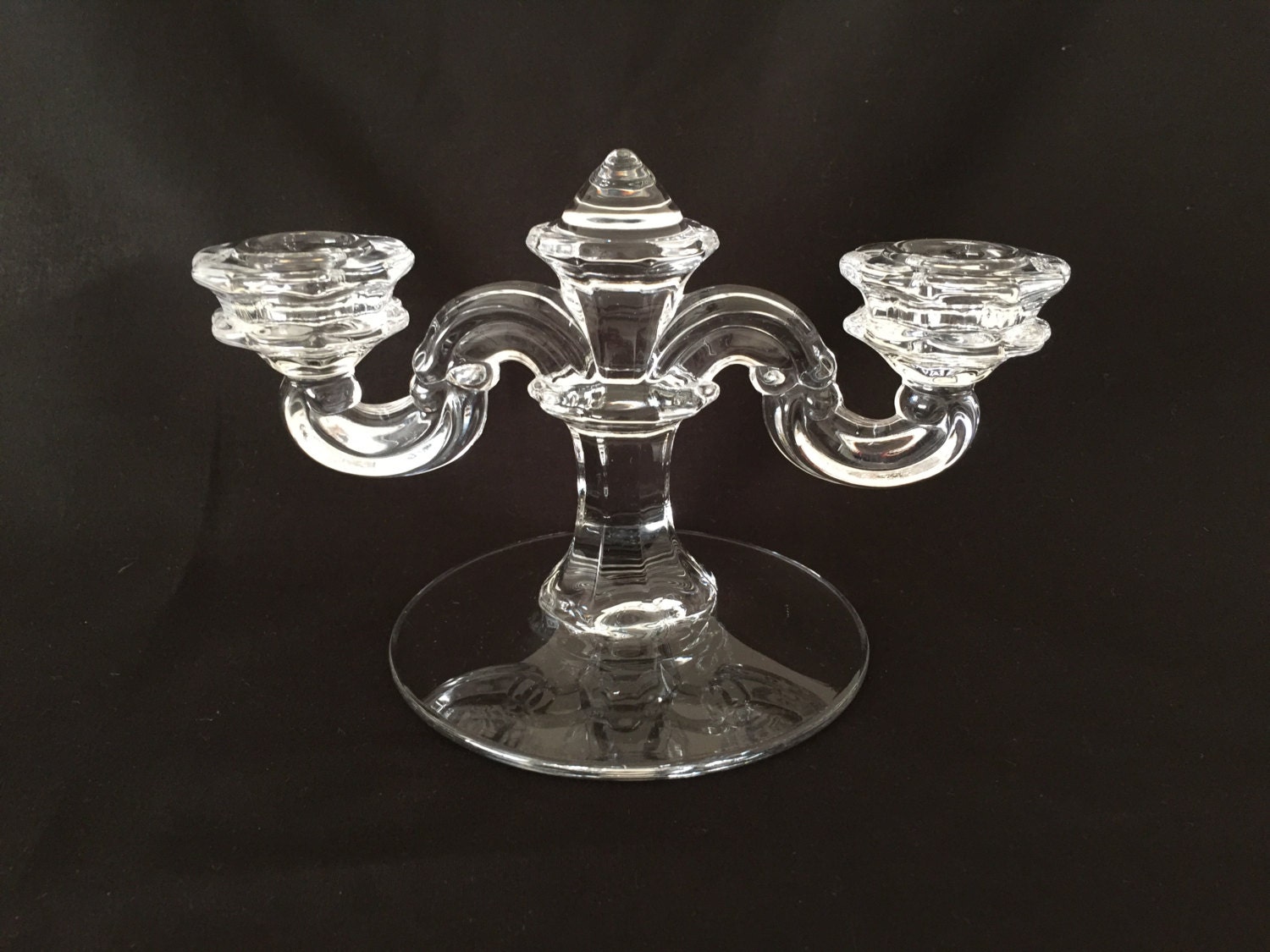 Vintage Candlestick Holder Double Clear Glass Antique