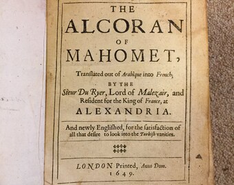 Rare/Antique - First Ever English Translation of Quran/Koran - Alcoran of Mohamet (1649)