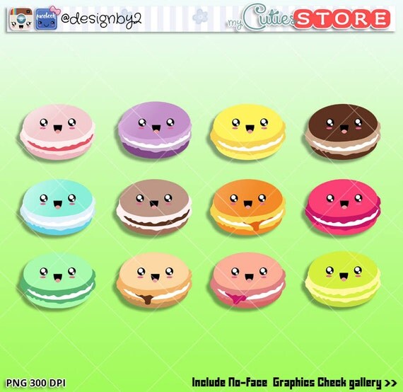 Macarons Kawaii clipart Kawaii food digital graphics