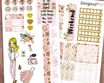 Rose planner stickers kit, girl mini kit, happy planner stickers, luggage stickers, perfume stickers, flower stickers, mini kits, MK005