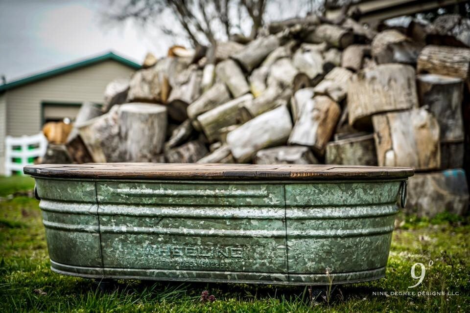 Vintage wash tub coffee table with casters