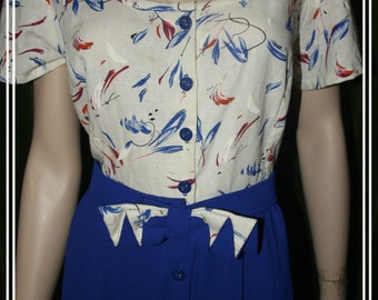 Vintage button down day dress with bow belt