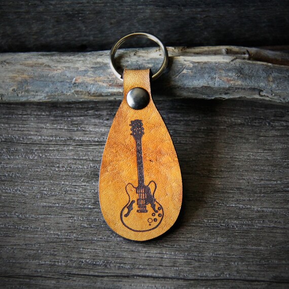 Electric Guitar genuine leather keychain by ForLeatherMore