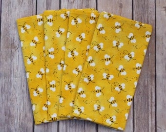 Set of Four, Six or Eight Honey Bees Napkins, Cotton Napkins, Cloth Napkins, Reusable Napkins, Mitered Edges