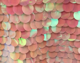 iridescent peach pink paillette 20 millimeters sequin on mesh fabric sold by the yard
