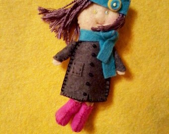 Doll brooch, Felt brooch, Gingermelon doll, Fantasy doll, Girls toy, Autumn brooch, Miniature doll