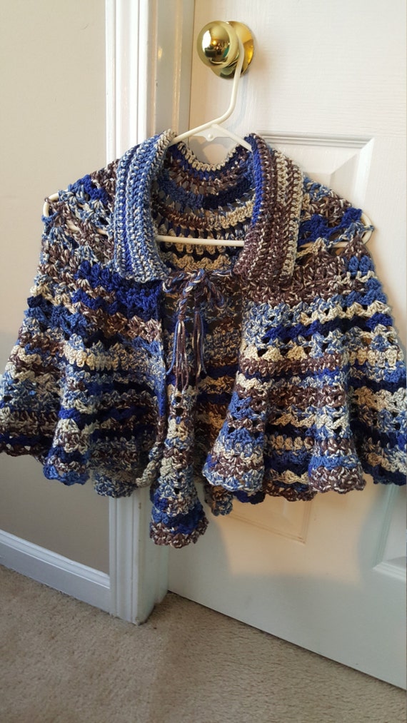 Crochet Shawl Shades of Blue semi-circular by CrochetbyCuky