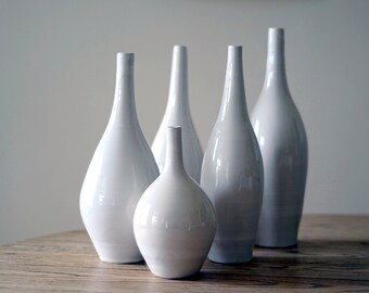 MADE TO ORDER- 5 vase set, bud vase, pottery vase, ceramic vase, custom vase, flower vase, white vase, vase set, modern vase,minimalist vase