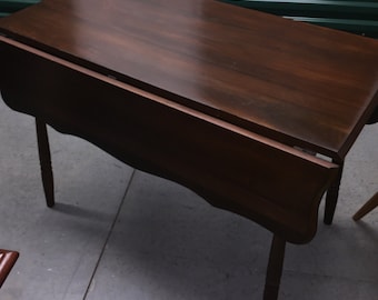 Antique Black Walnut Drop Leaf Table, Spindle legs, Scalloped leafs