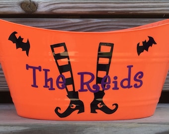 Personalized Halloween Bucket, Halloween Candy Bucket, Halloween Oval Tub, Family Name
