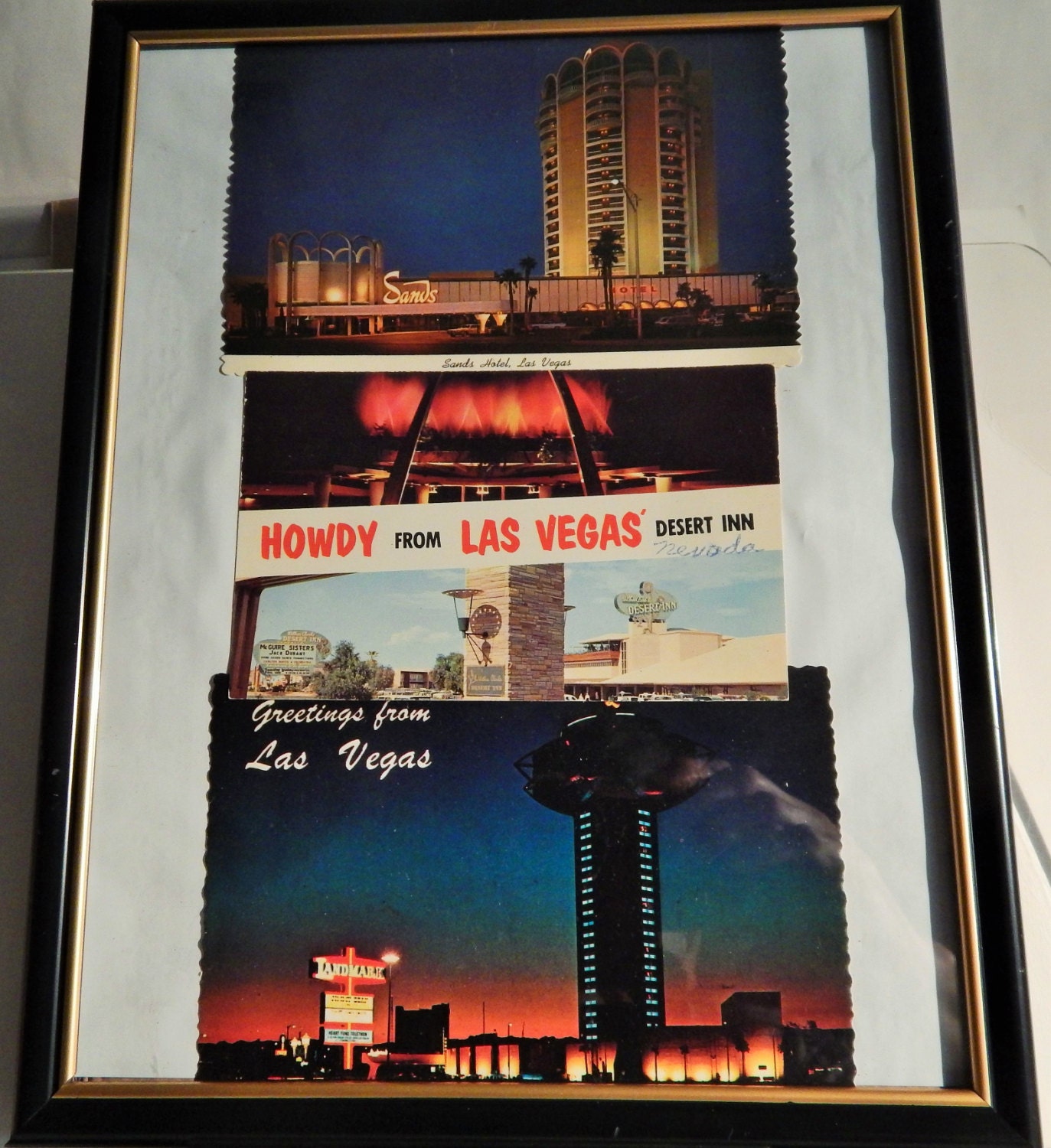 VINTAGE Las Vegas Postcards 3 NICELY FRAMED: Original Sands