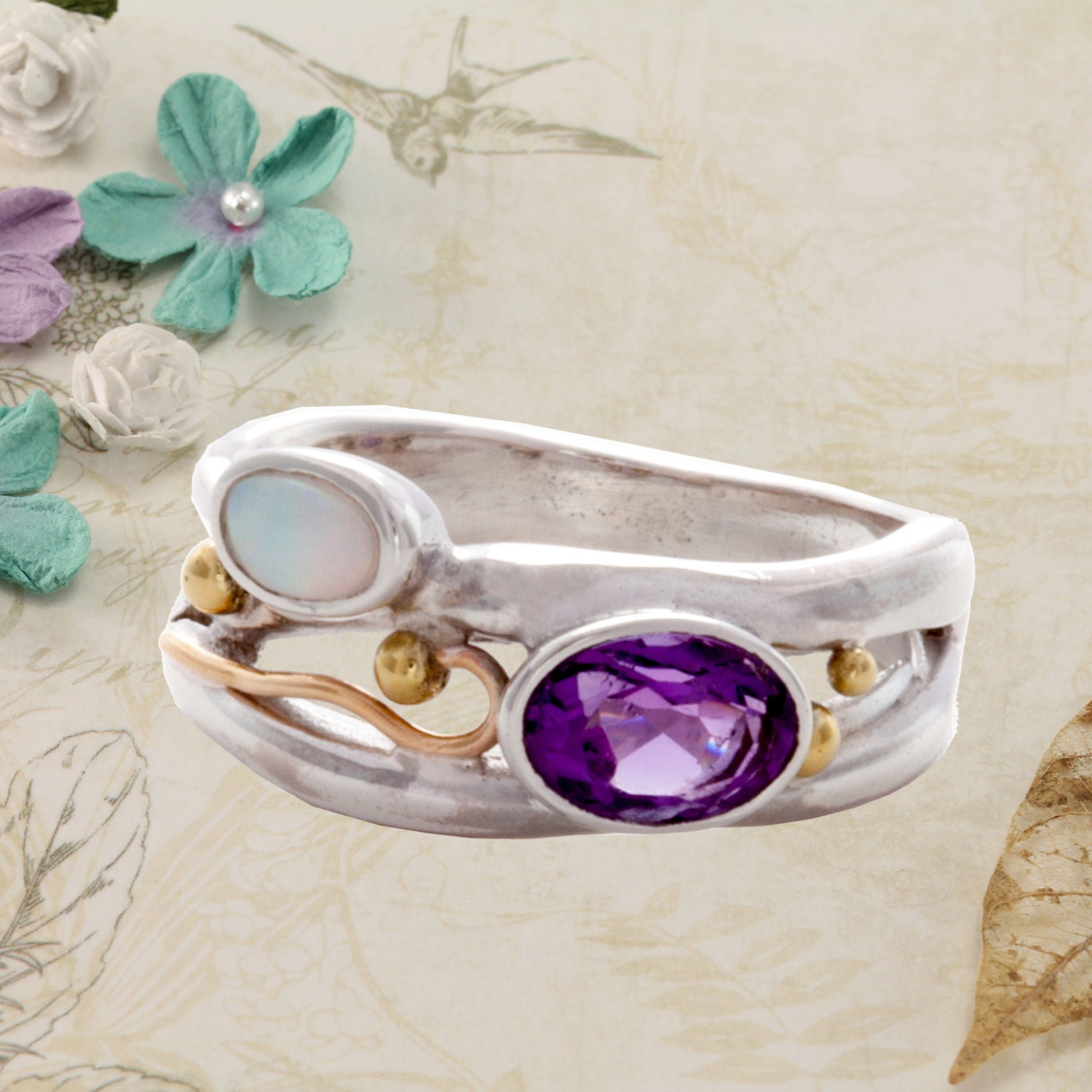 opal and amethyst wedding ring