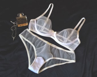 see through lingerie, see through bra, see through panties, see through knickers, white lingerie, transparent lingerie, soft cup bra