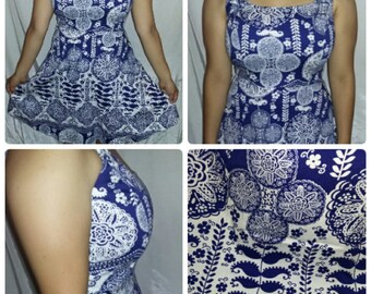 Vintage 90's Women's Blue and White Summer Dress Women's Clothing Size 4