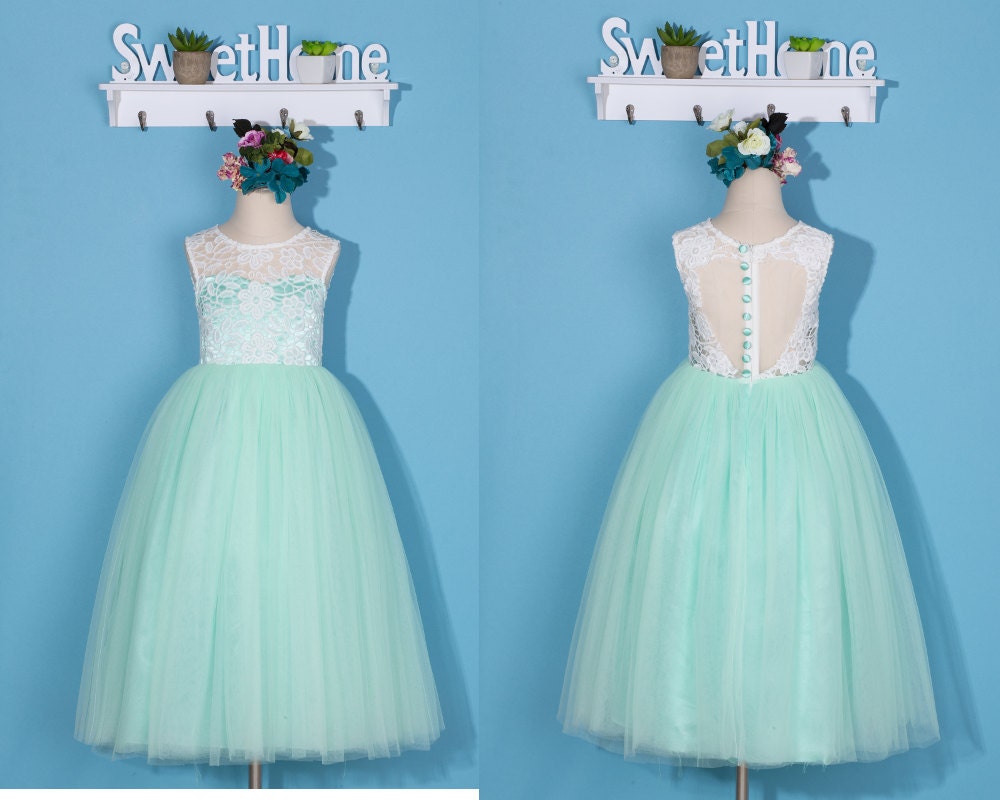 Mint flower girl dress/lace pageant dress/toddler girl