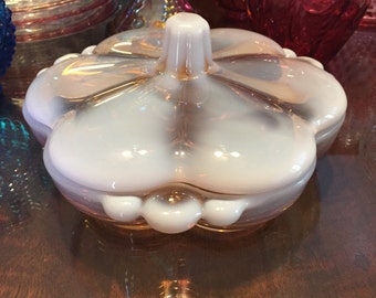 Vintage Divided Candy Dish with Lid - Canterbury-Pink Opalescent Duncan & Miller