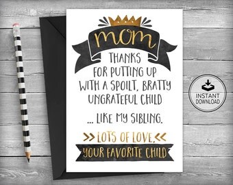 Mother Birthday Card | Mom Birthday Card | Card for Mom | Mother's Day Card | Mothers Day Card | Printable Download - Favorite Child