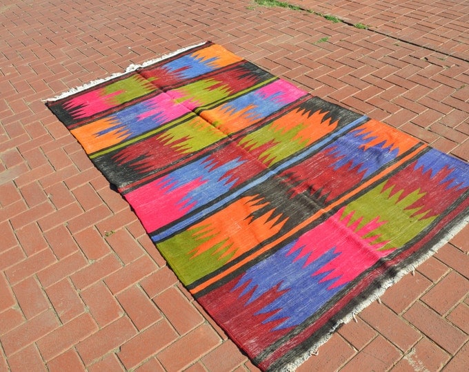 Multi colored rug, Vintage kilim rug, Antique kilim rug, Boho rug, Bohemian rug, Bohemian furniture, Floor rug, Flatwoven rug, Kelim rug