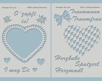 2 templates "Gingerbread heart" (Oktoberfest) for E.g. textiles, furniture, mixed media, scrapbooking, canvas, decoration, card, Windows...