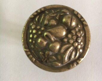 Vintage brass cabinet hardware knobs, fruit design, Amerock