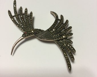 Reserved for E. E. Please do not buy. Vintage silver marcasite hummingbird brooch