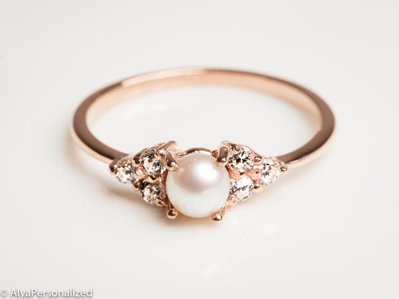 14k Rose Gold Engagement Ring Pearl Engagement Ring