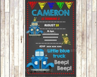 Little Blue Truck Chalkboard Invitation, printable Little Blue Truck party Invitation, Chalkboard Little Blue Truck Invitation -Digital File