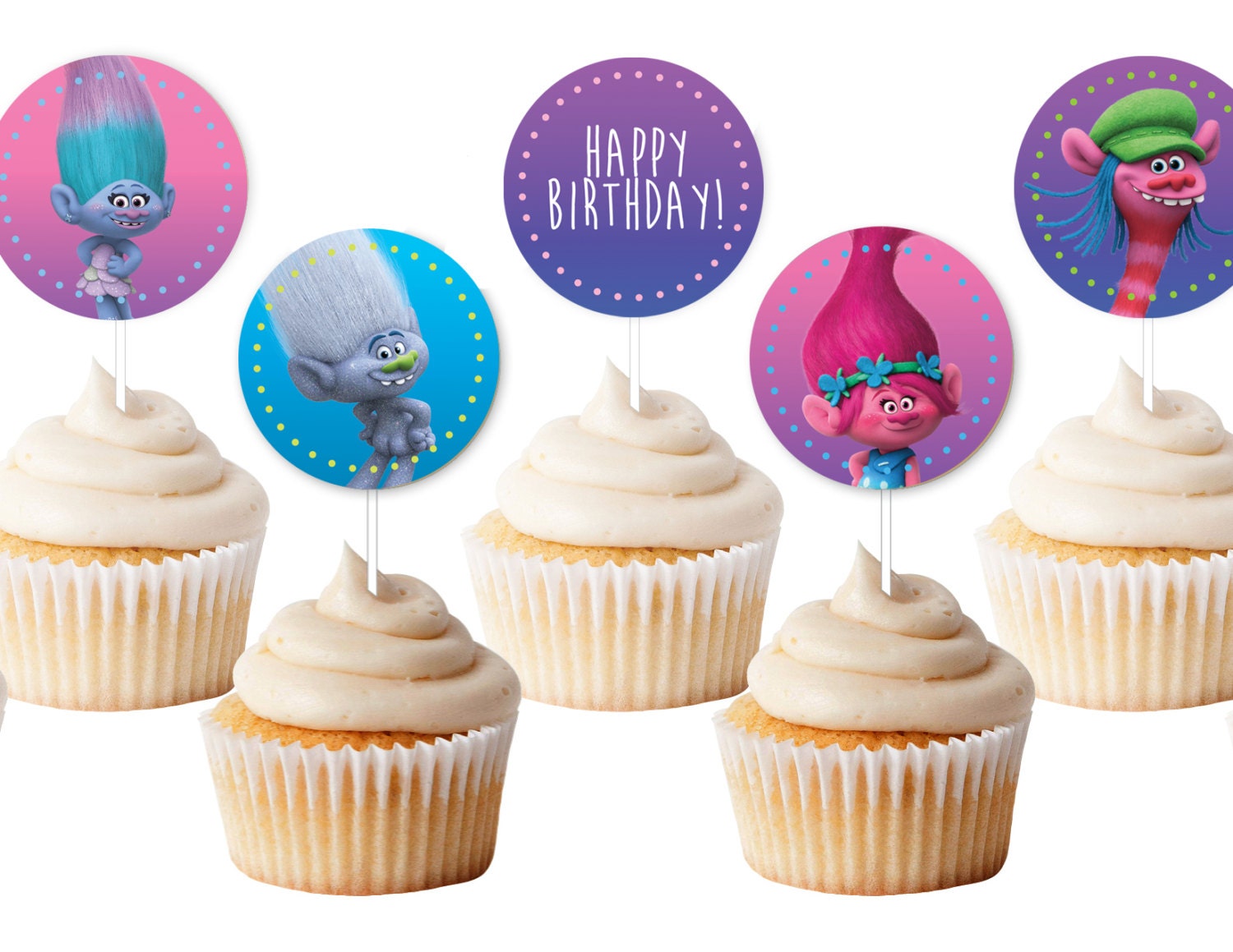 Instant Download Troll's Birthday Cupcake Toppers