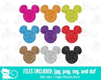 Mickey Mouse Glitter Head SVG, Disney Mickey Glitter SVG, Disney Digital Cut Files in svg, dxf, png and jpg, Printable Clipart