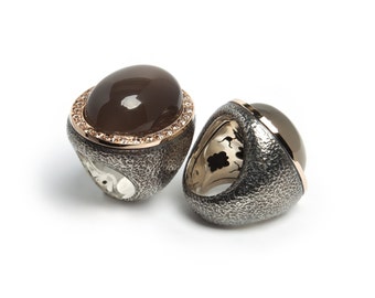 Gold and silver moonstone ring